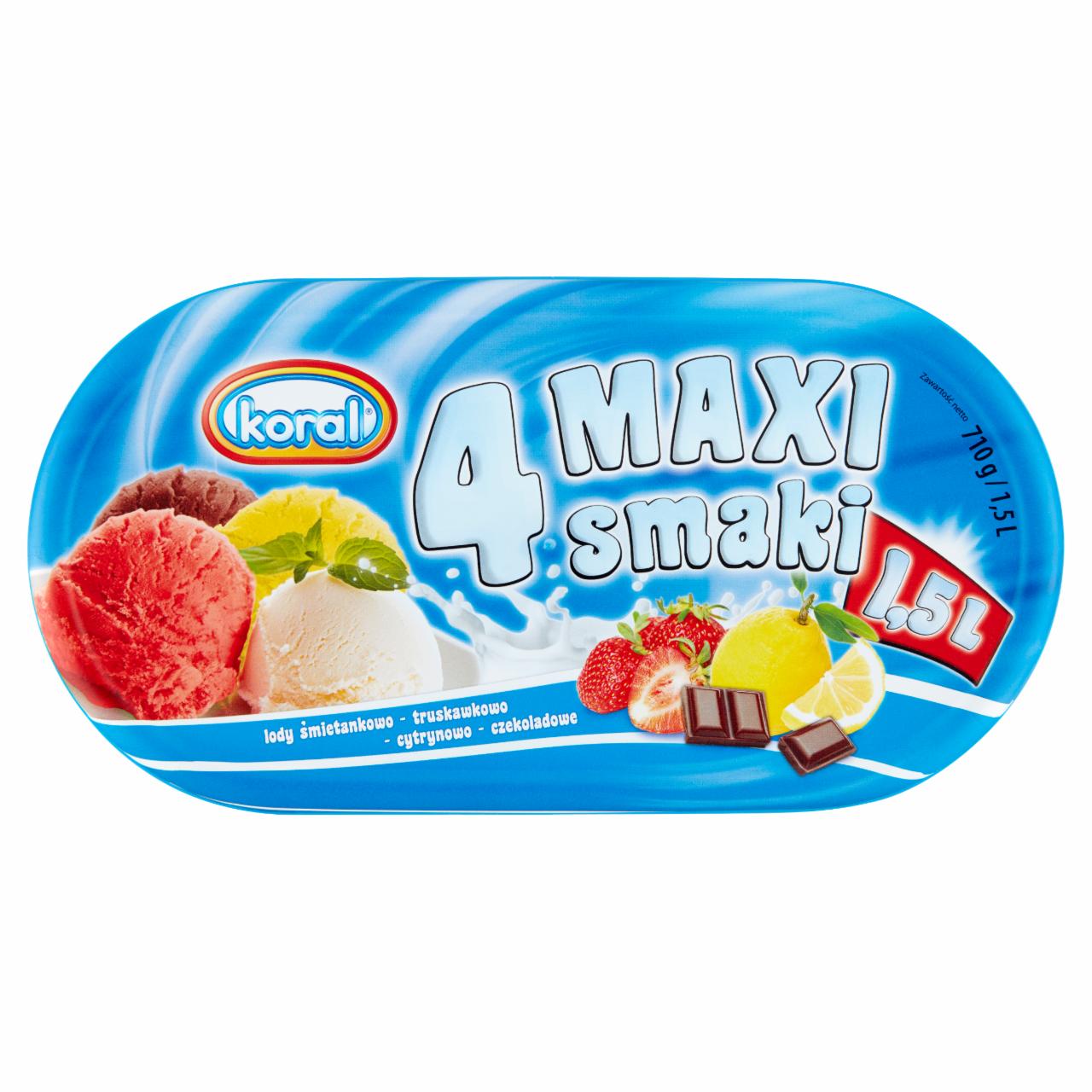 Zdjęcia - Koral 4 Maxi smaki Lody śmietankowo-cytrynowo-truskawkowo-czekoladowe 1,5 l