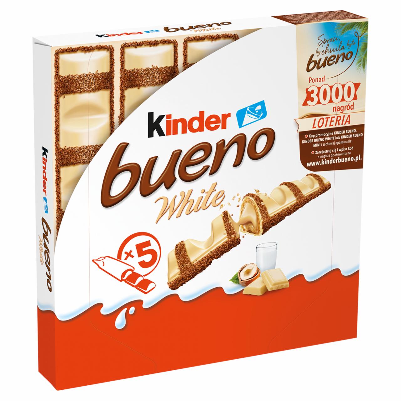 Zdjęcia - Kinder Bueno White Wafel pokryty białą czekoladą wypełniony nadzieniem 97,5 g (5 sztuk)