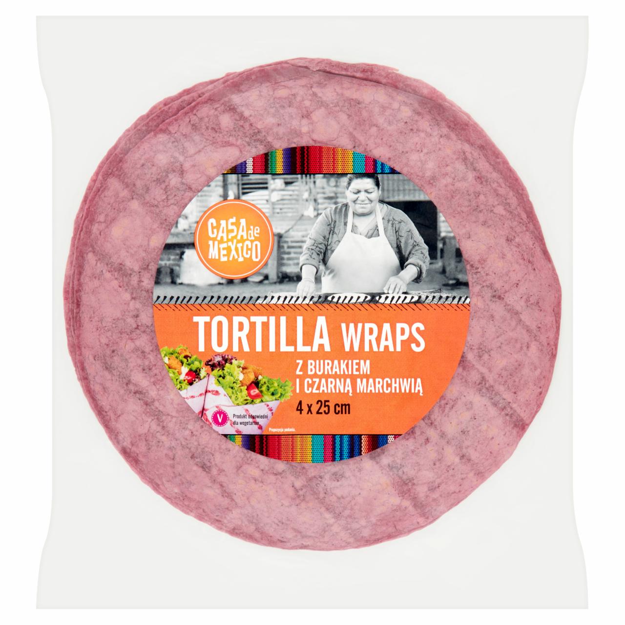 Zdjęcia - Casa de Mexico Placek pszenny tortilla z burakiem i czarną marchwią 25 cm 240 g (4 sztuki)