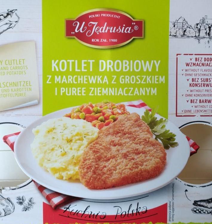 Zdjęcia - Kotlet drobiowy z marchewką z groszkiem i puree ziemniaczanym U Jędrusia