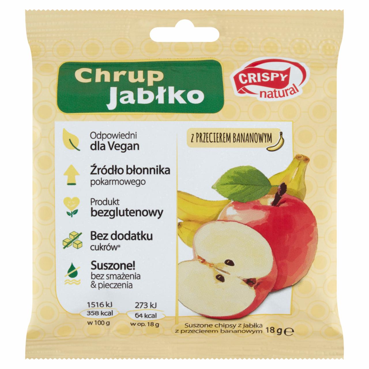 Zdjęcia - Crispy Natural Suszone chipsy z jabłka z przecierem bananowym 18 g