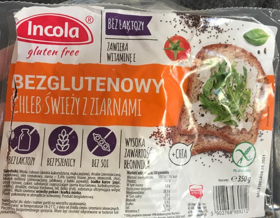 Zdjęcia - Bezglutenowy chleb świeży z ziarnami + chia Incola