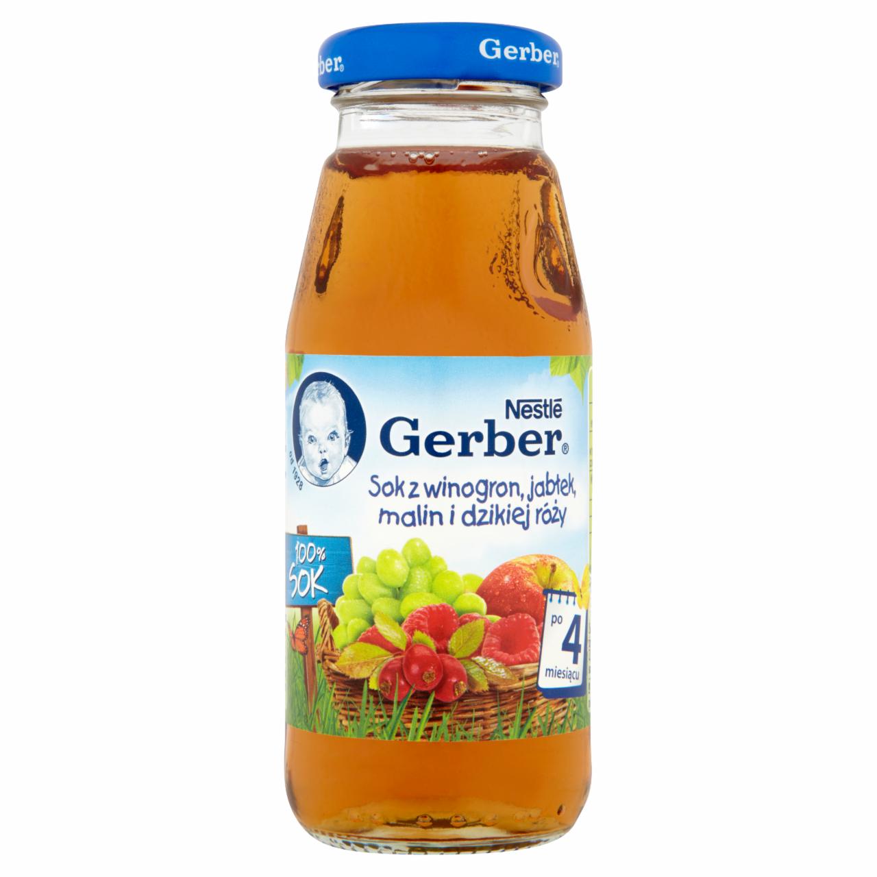 Zdjęcia - Gerber 100% Sok z winogron jabłek malin i dzikiej róży po 4 miesiącu 175 ml