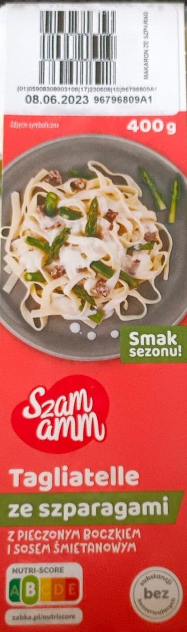 Zdjęcia - Tagliatelle ze szparagami z pieczonym boczkiem i sosem śmietanowym Szam amm