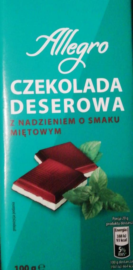 Zdjęcia - Czekolada deserowa z nadzieniem o smaku miętowym Allegro