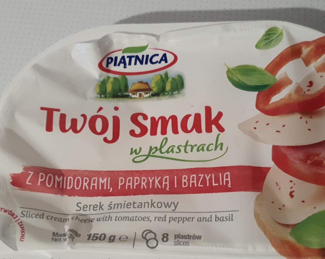 Zdjęcia - Twój Smak Serek śmietankowy w plastrach z pomidorami papryką i bazylią Piątnica