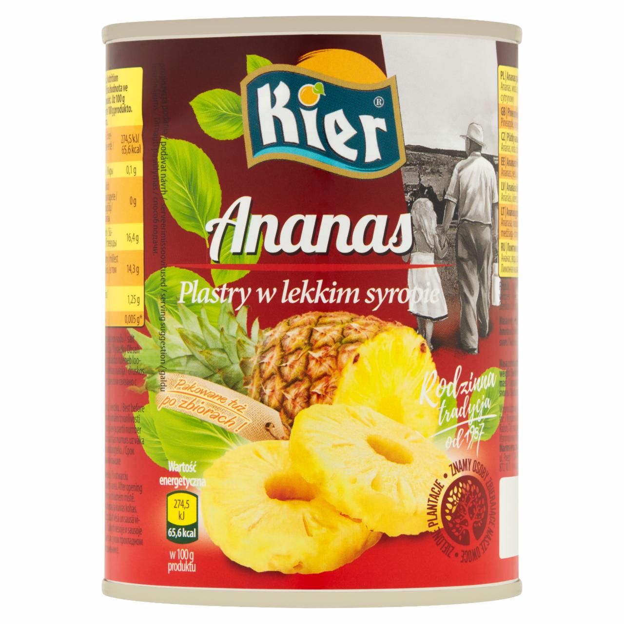 Zdjęcia - Kier Ananas plastry w lekkim syropie 565 g