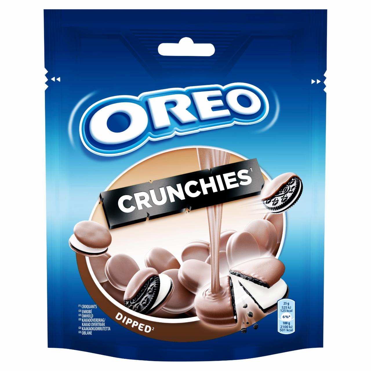 Zdjęcia - Oreo Crunchies Ciastka kakaowe z nadzieniem o smaku waniliowym oblane polewą kakaową 110 g