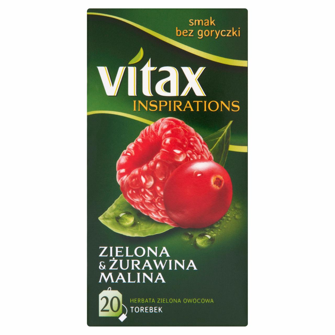 Zdjęcia - Vitax Inspirations Zielona and Żurawina Malina Herbata zielona owocowa 30 g (20 torebek)