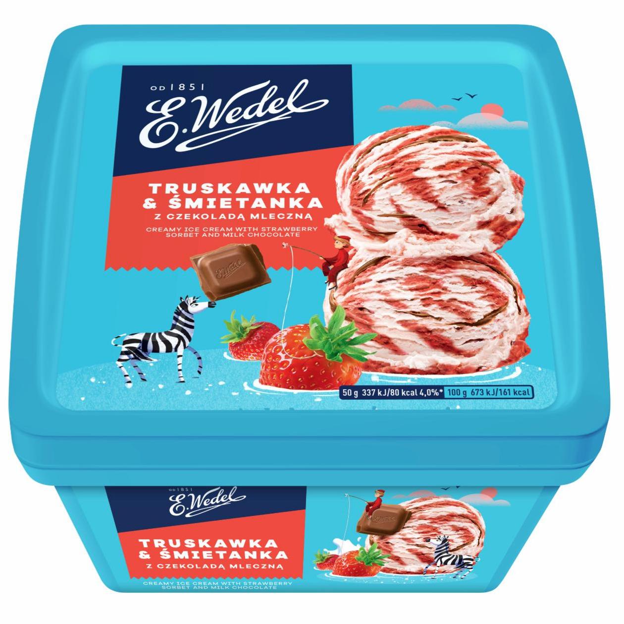 Zdjęcia - Lody truskawka & śmietanka z czekoladą mleczną E. Wedel