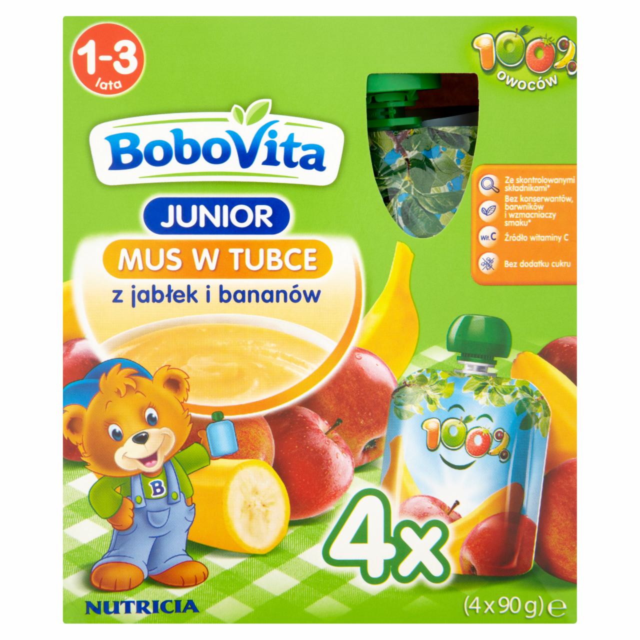 Zdjęcia - BoboVita Junior Mus w tubce z jabłek i bananów 1-3 lata 4 x 90 g