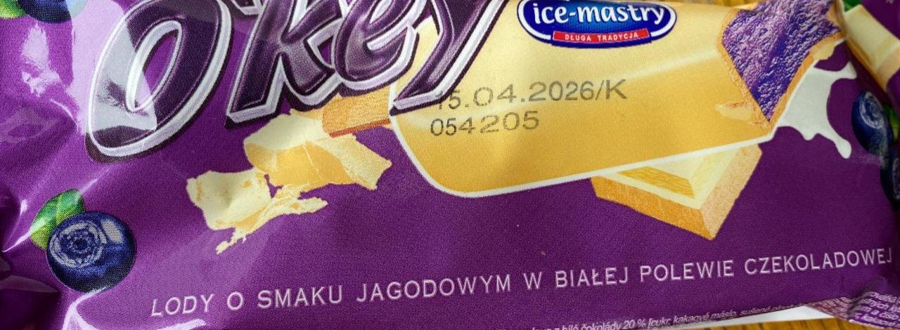 Zdjęcia - O'key lody o smaku jagodowym w białej polewie czekoladowej ice-mastry