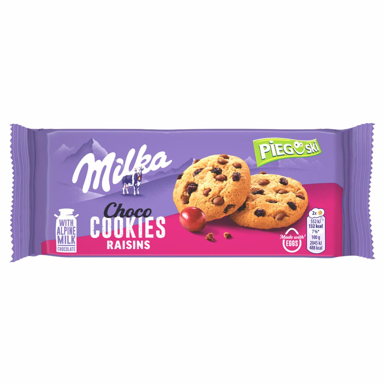 Zdjęcia - Milka Pieguski Choco Cookies Raisins Ciasteczka z kawałkami czekolady mlecznej i rodzynkami 135 g