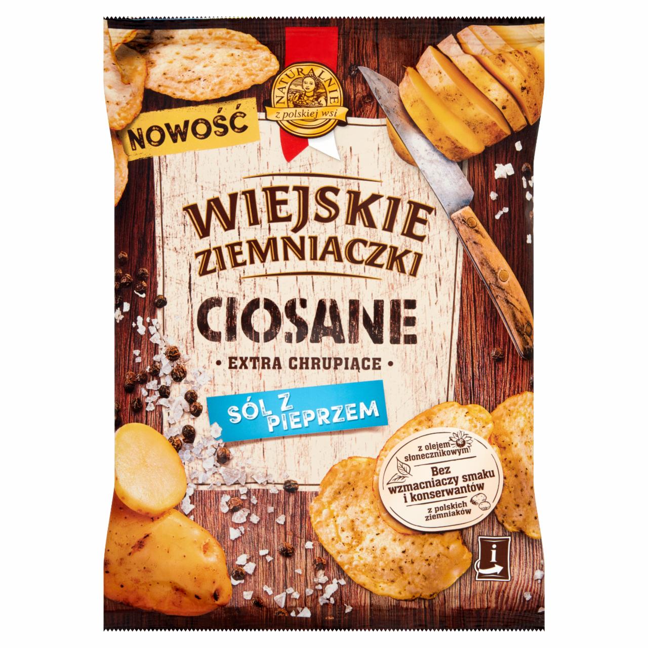 Zdjęcia - Wiejskie Ziemniaczki Ciosane Chipsy ziemniaczane o smaku soli z pieprzem 110 g