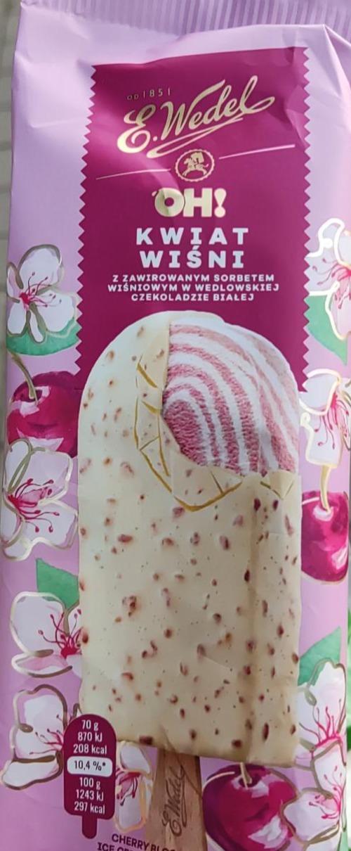 Zdjęcia - E. Wedel Oh! Lody kwiat wiśni z sorbetem wiśniowym w wedlowskiej czekoladzie białej 90 ml