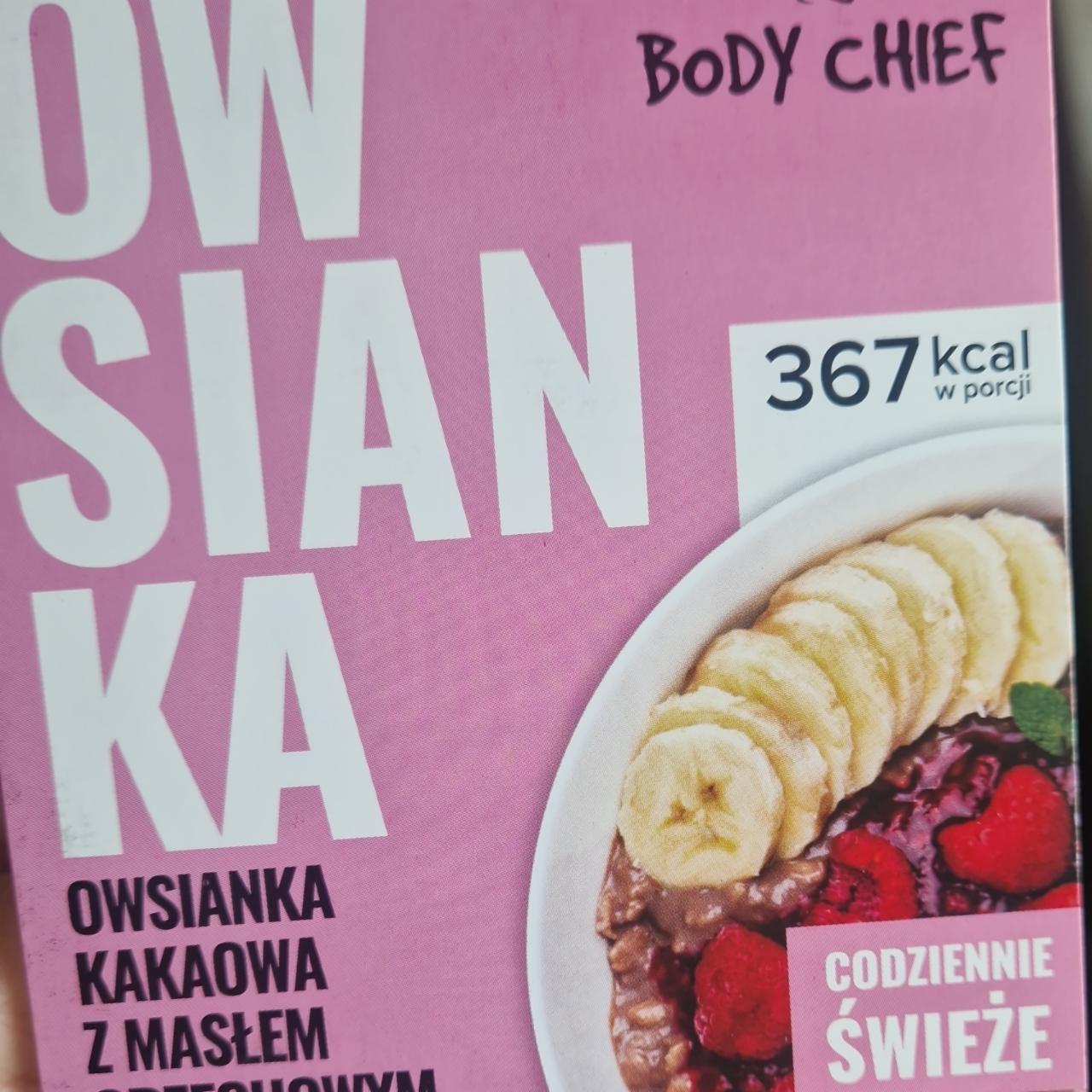 Zdjęcia - Owsianka kakaowa z masłem orzechowym bananem i sosem malinowym Body chief