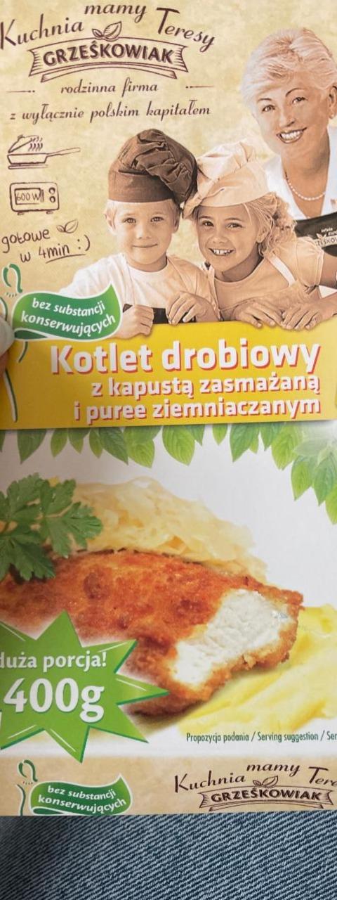 Zdjęcia - Kotlet drobiowy z kapustą zasmażaną i puree ziemniaczanym Grześkowiak