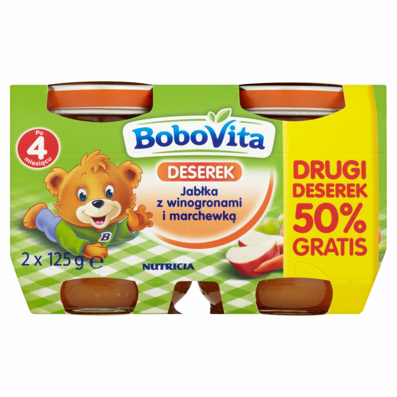 Zdjęcia - BoboVita Deserek Jabłka z winogronami i marchewką po 4 miesiącu 2 x 125 g