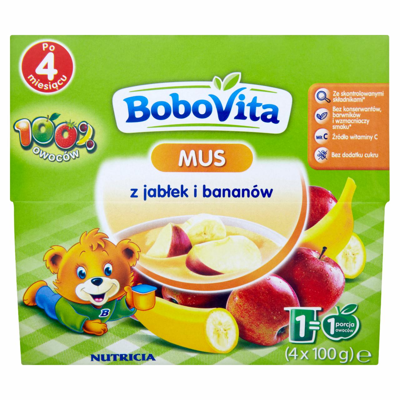 Zdjęcia - BoboVita Mus z jabłek i bananów po 4 miesiącu 4 x 100 g