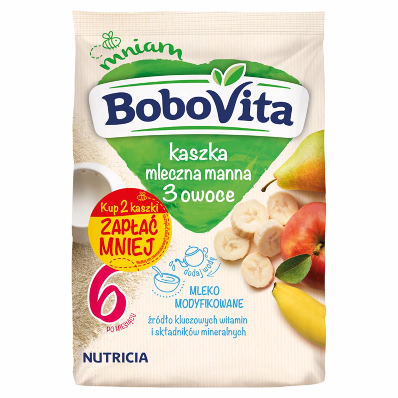 Zdjęcia - BoboVita Kaszka mleczna manna 3 owoce po 6 miesiącu 460 g (2 x 230 g)