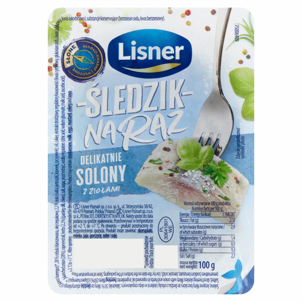 Zdjęcia - Lisner Śledzik na raz delikatnie solony z ziołami 100 g