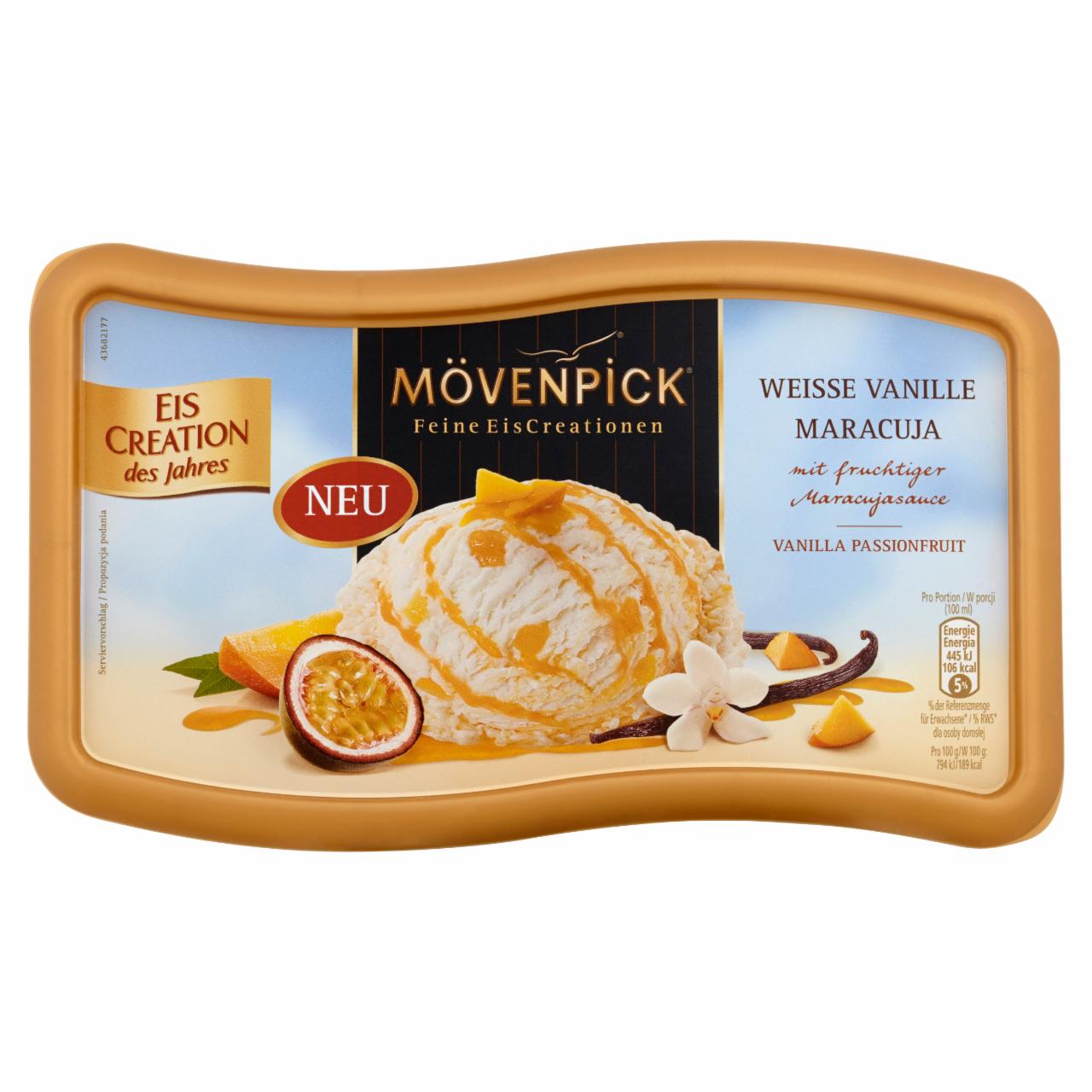 Zdjęcia - Mövenpick Lody o smaku wanilii Bourbon z sosem z marakują i kawałkami mango 850 ml