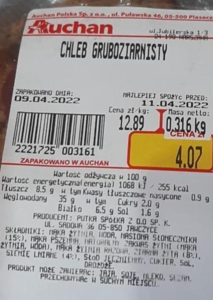 Zdjęcia - Chleb gruboziarnisty Auchan