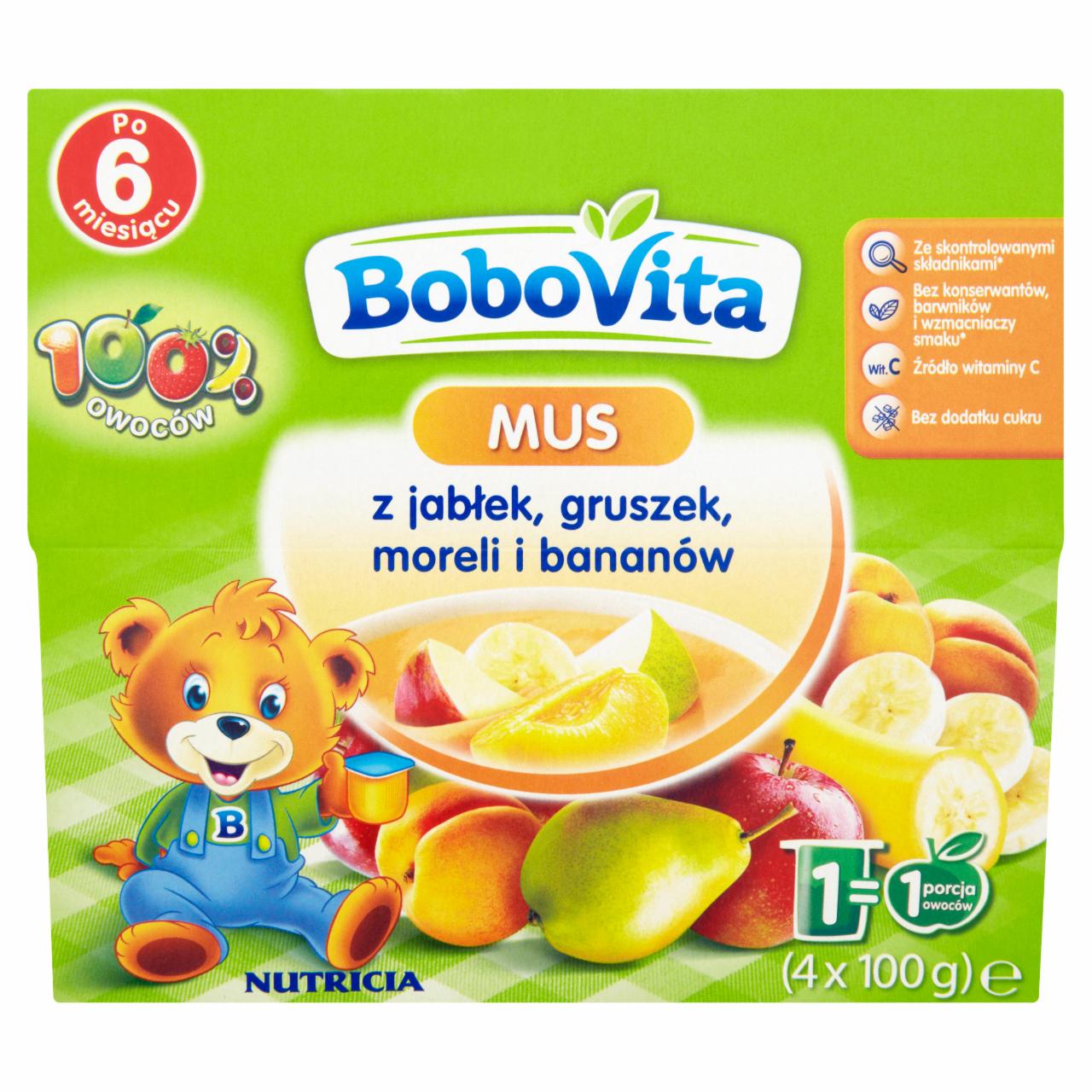 Zdjęcia - BoboVita Mus z jabłek gruszek moreli i bananów po 6 miesiącu 4 x 100 g