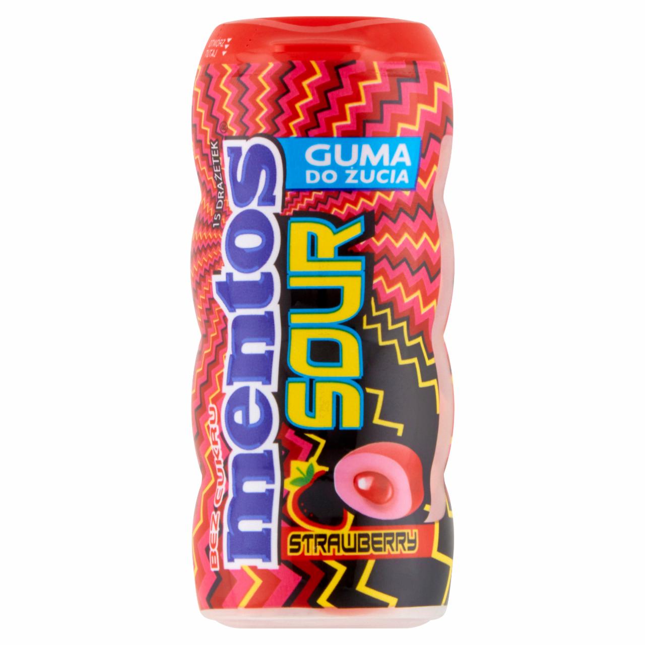 Zdjęcia - Mentos Sour Strawberry Guma do żucia bez cukru 30 g (15 sztuk)