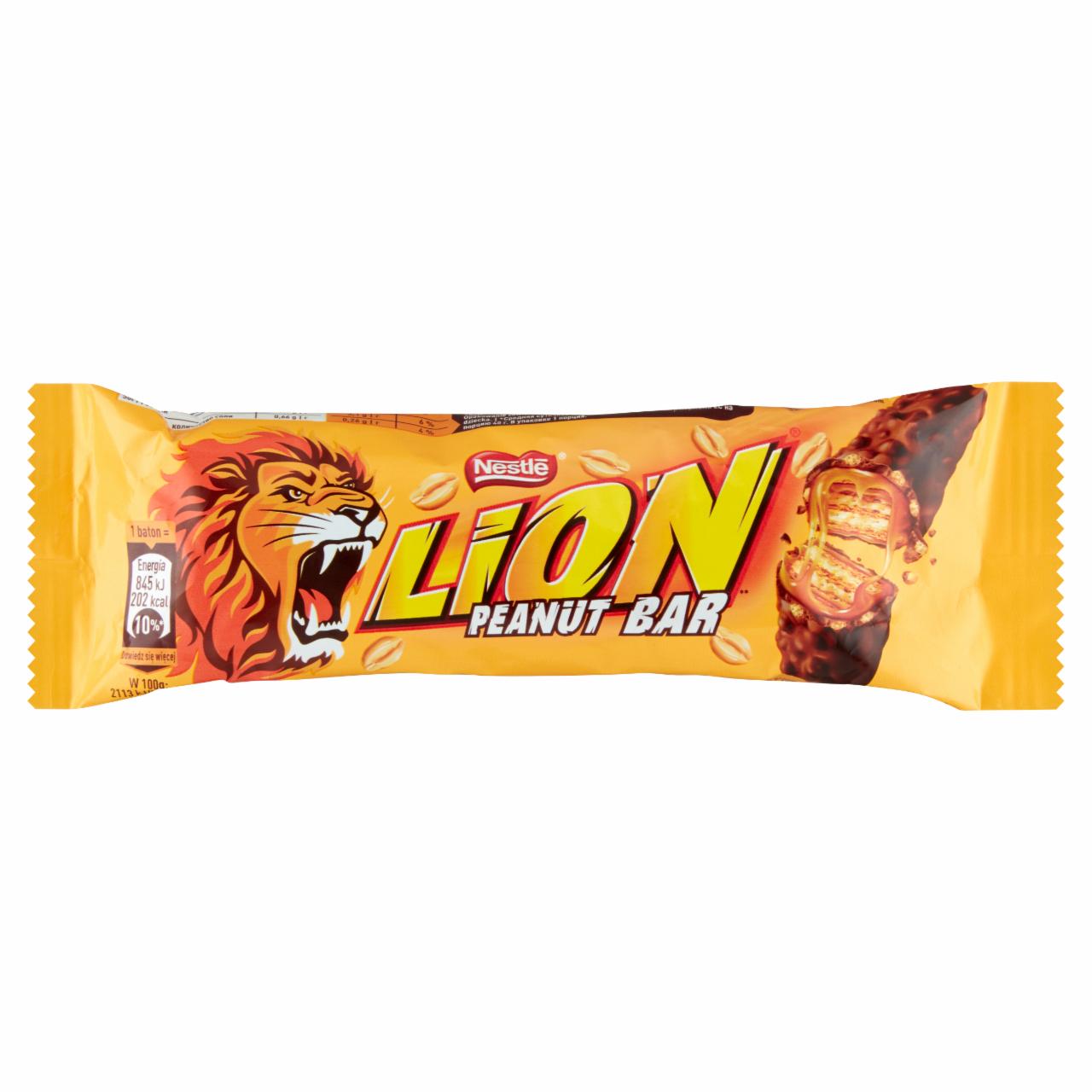 Zdjęcia - Lion Peanut Bar Nadziewany wafel z karmelem płatkami pszennymi orzechami w polewie kakaowej 40 g