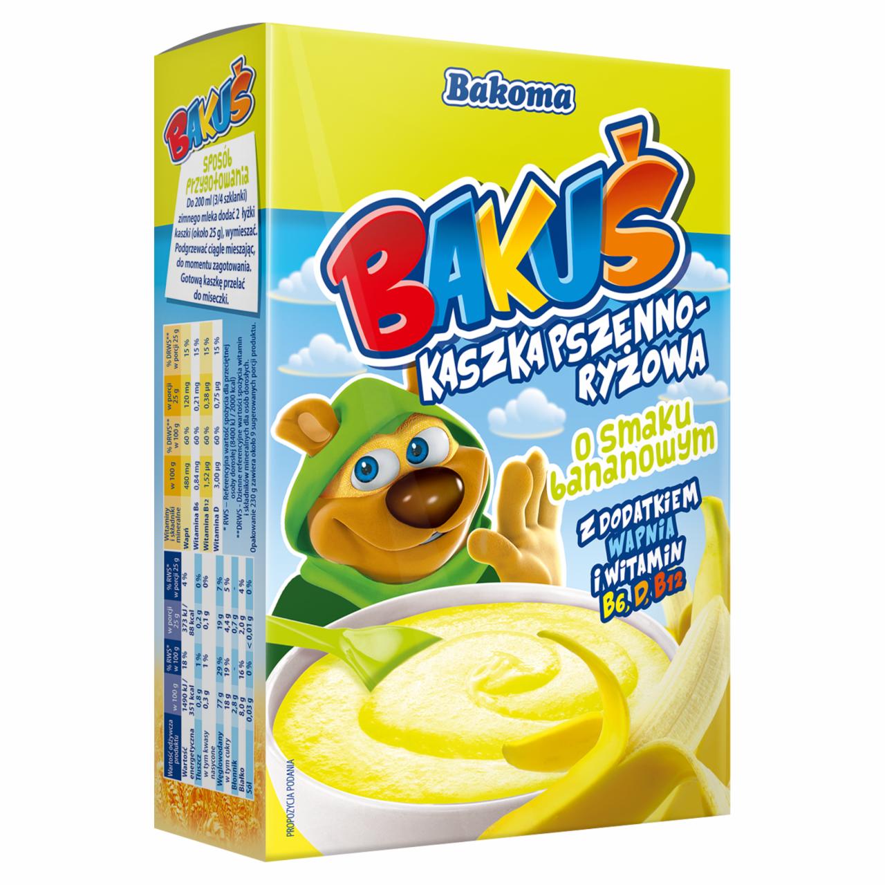 Zdjęcia - Bakoma Bakuś Kaszka pszenno-ryżowa o smaku bananowym 230 g