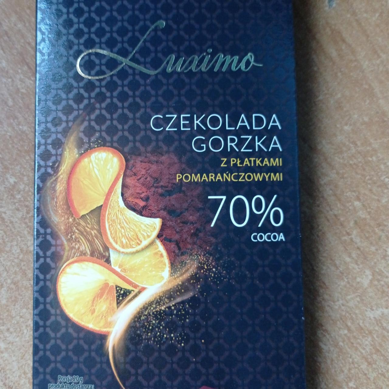 Zdjęcia - Czekolada gorzka 70% z płatkami pomarańczowymi Luximo