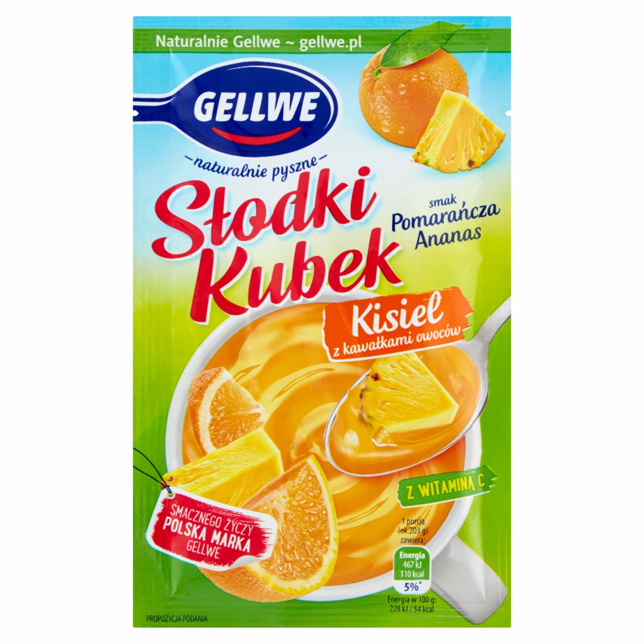 Zdjęcia - Gellwe Słodki Kubek Kisiel z kawałkami owoców smak pomarańcza ananas 28 g