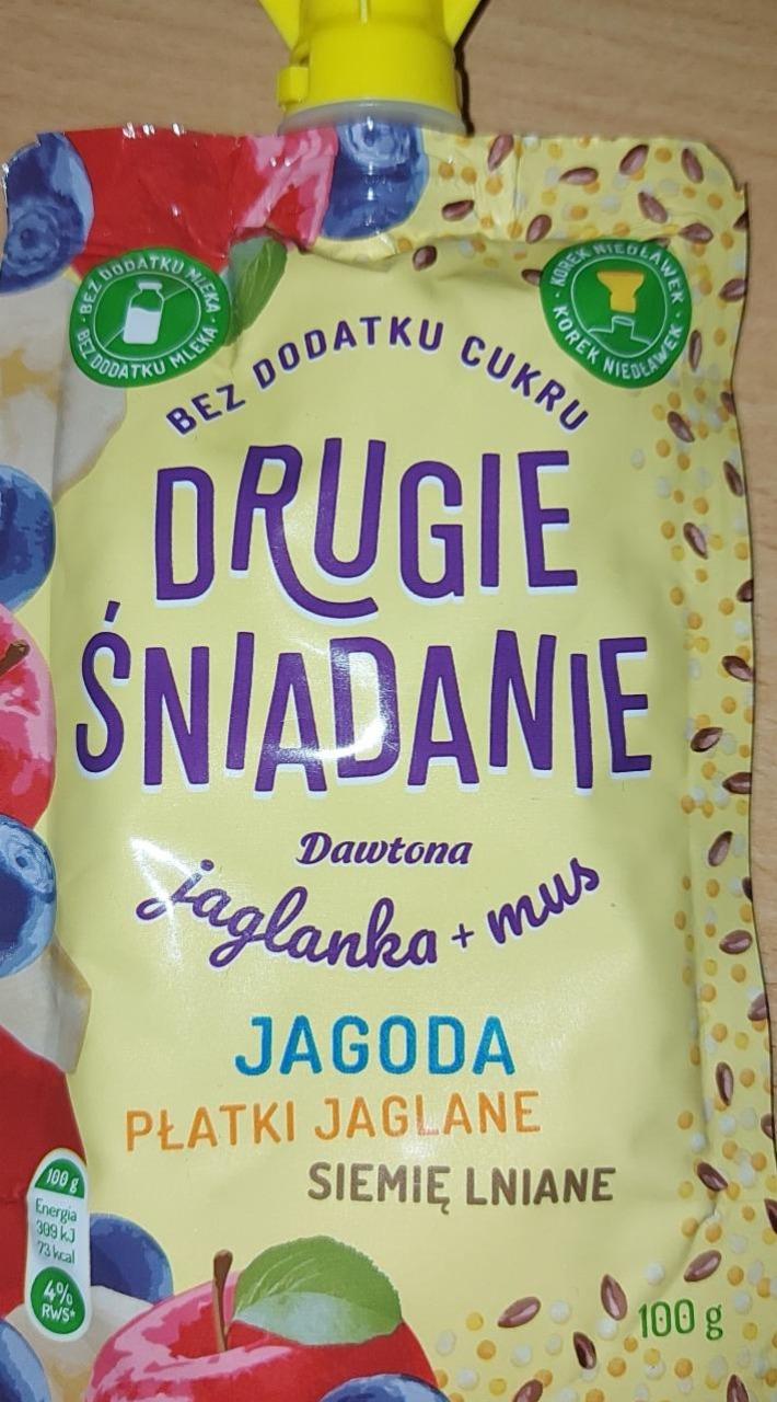 Zdjęcia - Drugie Śniadanie- jaglanka + mus Jagoda płatki Jaglane Siemię Liane Dawtona