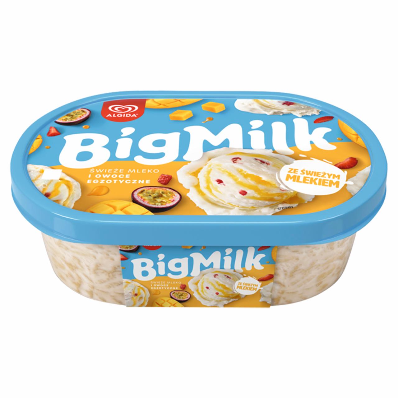 Zdjęcia - Big Milk Lody o smaku śmietankowym z sosem z owoców egzotycznych i kawałkami truskawek 1000 ml