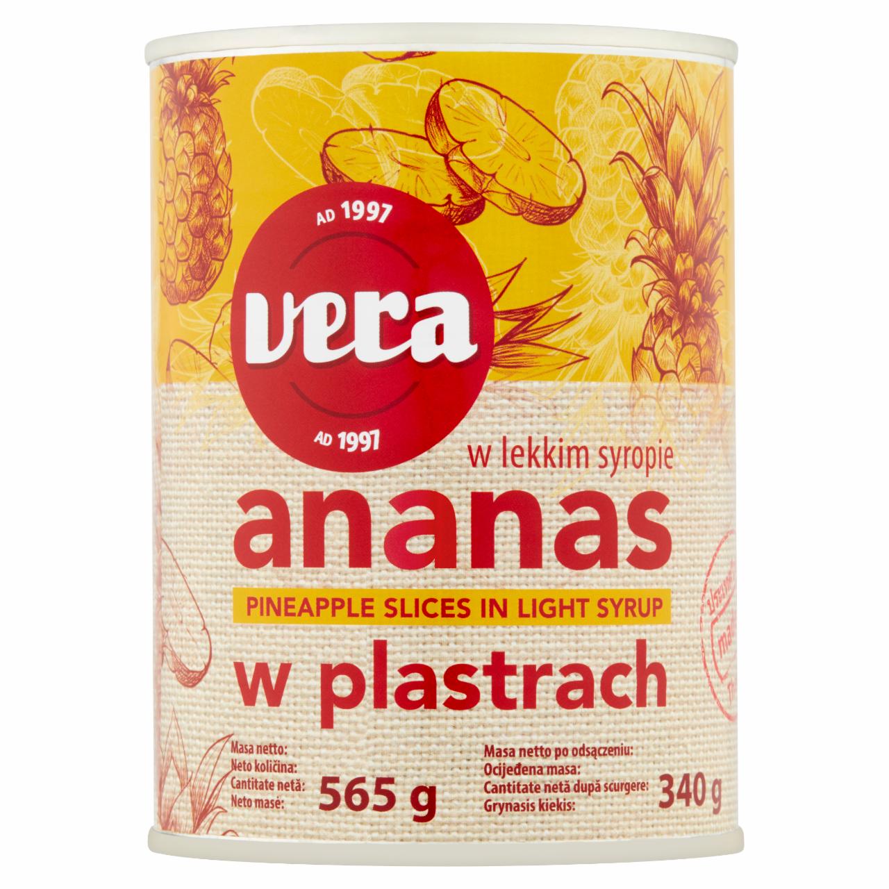 Zdjęcia - Vera Ananas w plastrach w lekkim syropie 565 g