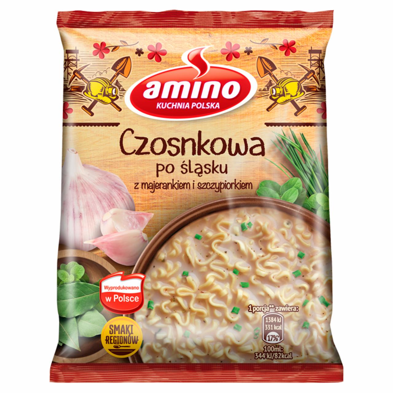 Zdjęcia - Amino Zupa błyskawiczna czosnkowa po śląsku z majerankiem i szczypiorkiem 61 g