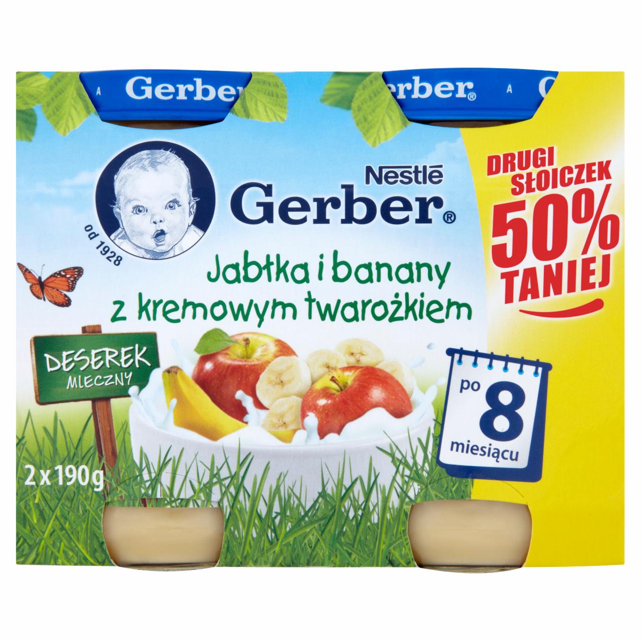 Zdjęcia - Gerber Deserek Mleczny Jabłka i banany z kremowym twarożkiem po 8 miesiącu 2 x 190 g