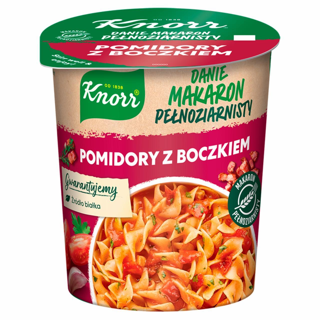 Zdjęcia - Danie makaron pełnoziarnisty pomidory z boczkiem Knorr