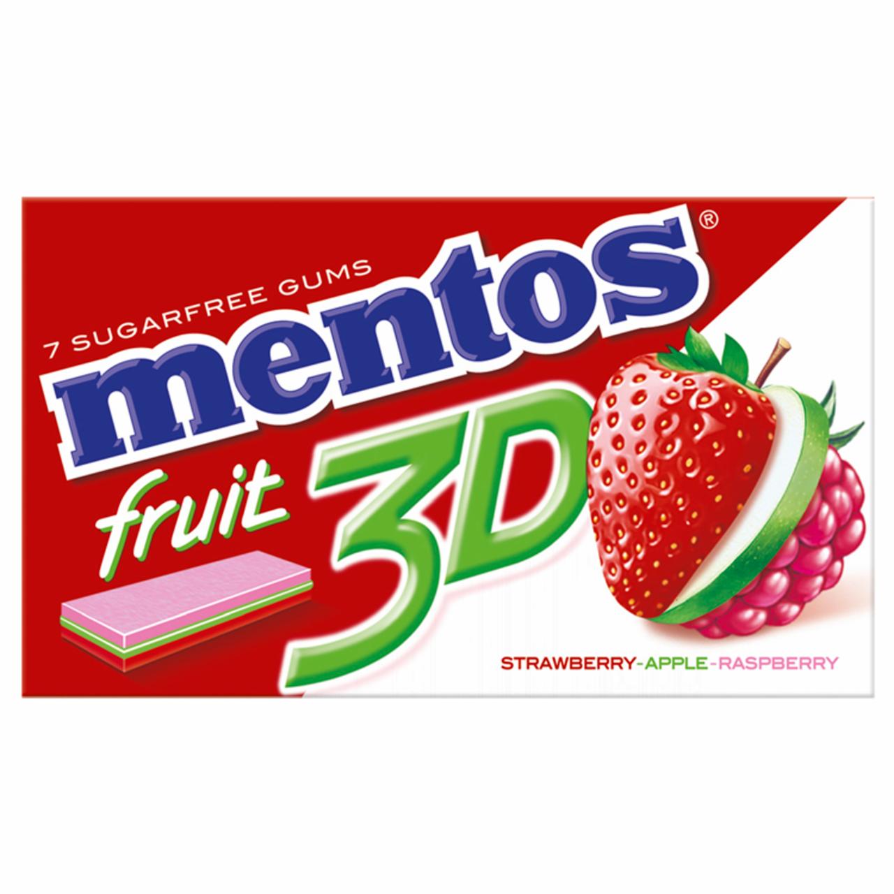 Zdjęcia - Mentos 3D Truskawka Jabłko Malina Guma do żucia bez cukru 16 g (7 sztuk)