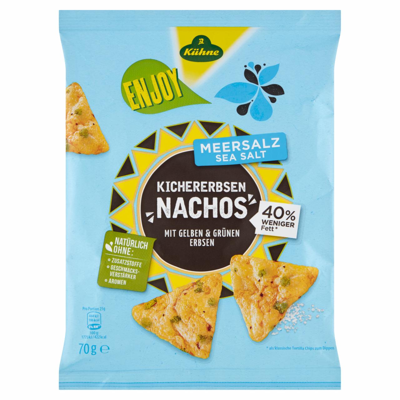 Zdjęcia - Kühne Chipsy nachos z ciecierzycy z dodatkiem soli morskiej 70 g