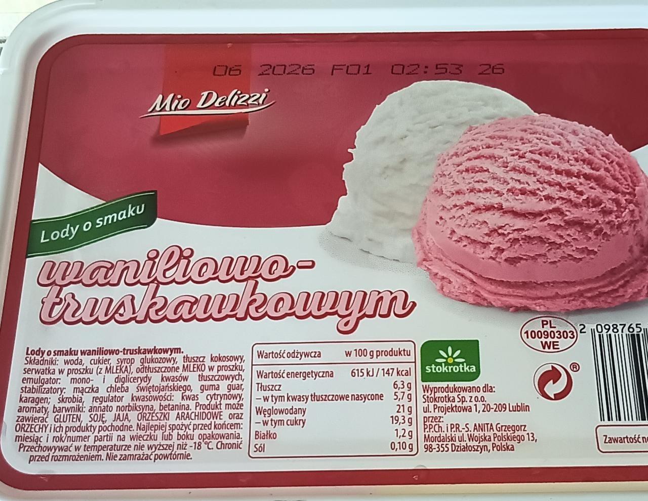 Zdjęcia - Lody o smaku waniliowo-truskawkowym Mio Delizzi