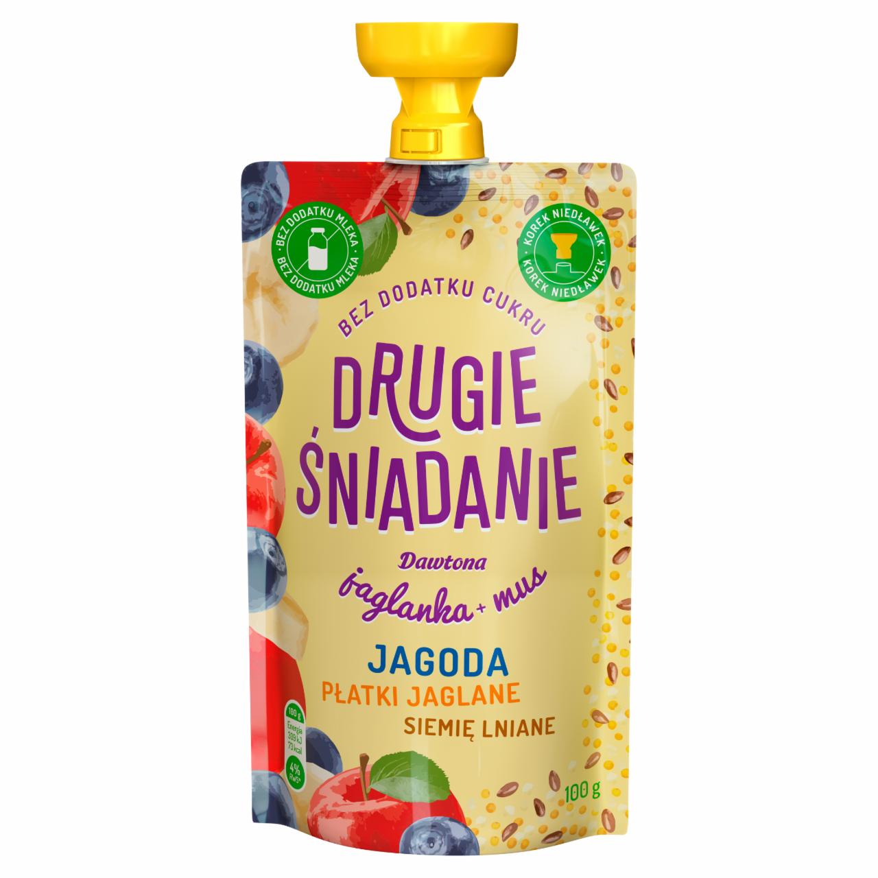 Zdjęcia - Drugie śniadanie Jaglanka + mus jagoda płatki jaglane siemię lniane Dawtona