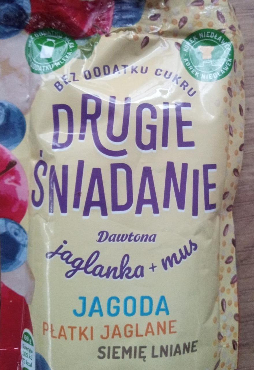 Zdjęcia - Drugie śniadanie Jaglanka + mus jagoda płatki jaglane siemię lniane Dawtona