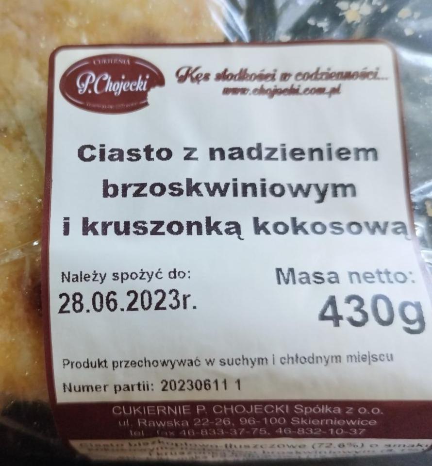 Zdjęcia - Ciasto z nadzieniem brzoskwiniowym i kruszonką kokosową Cukiernia P.Chojecki