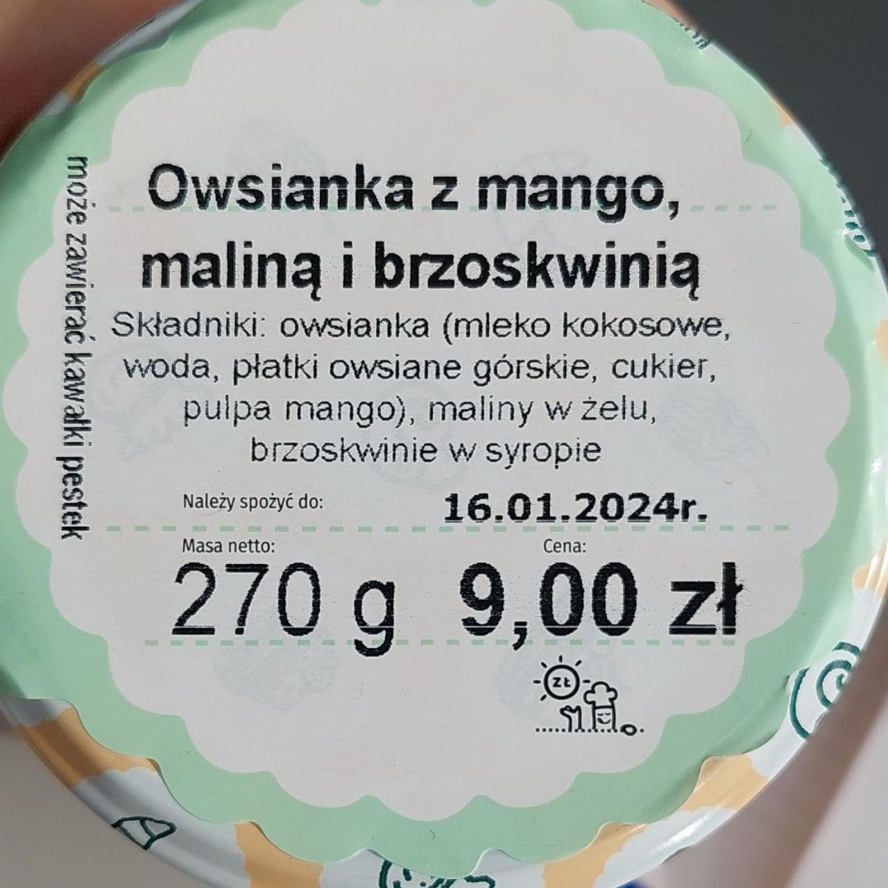 Zdjęcia - Owsianka z mango, maliną i brzoskwinią Ślimak