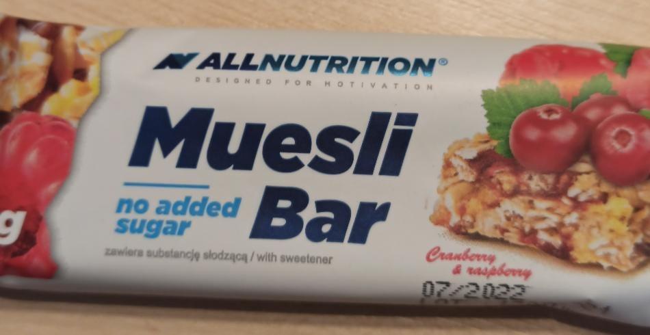 Zdjęcia - Muesli Bar no added sugar Cranberry & Raspberry Allnutrition