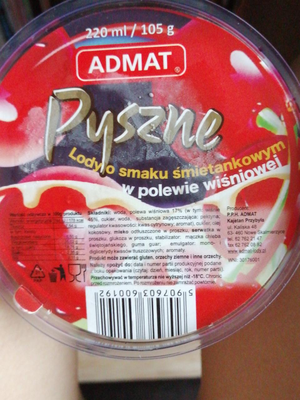 Zdjęcia - Lody Pyszne o smaku śmietankowym w polewie wiśniowej Admat