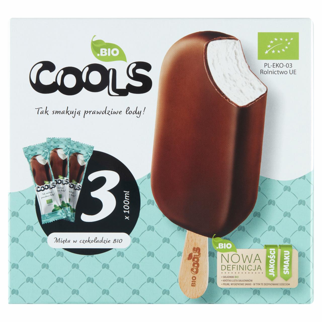 Zdjęcia - BIO Cools Lody o smaku miętowym w czekoladzie Bio 300 ml (3 x 100 ml)