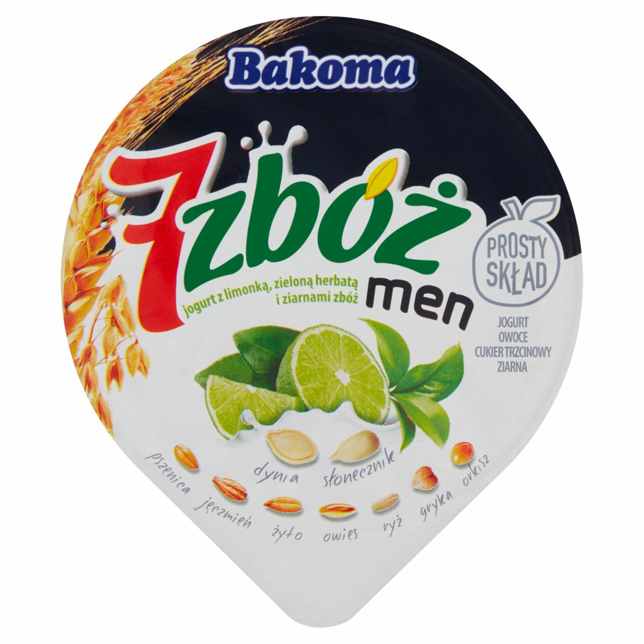 Zdjęcia - Bakoma 7 zbóż men Jogurt z limonką zieloną herbatą i ziarnami zbóż 300 g